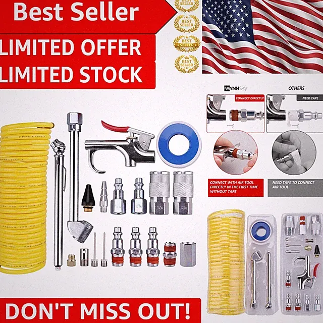 20-Piece Air Compressor Kit with 25ft Nylon Hose & Tire Gauge - 200PSI Ready