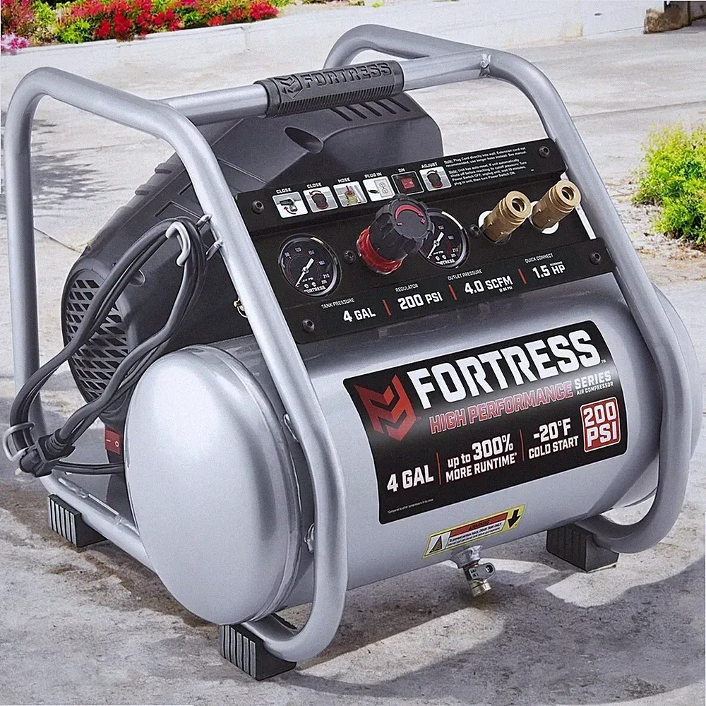 4 Gallon Jobsite Air Compressor 1.5 HP 200 PSI Ultra Quiet Oil Free Professional