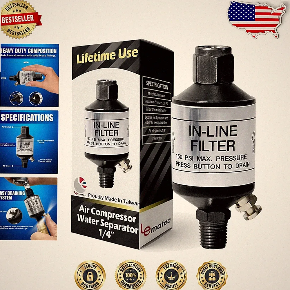 Compact Air Compressor Water Separator 1/4 NPT for Pneumatic Tools & Paint Gun