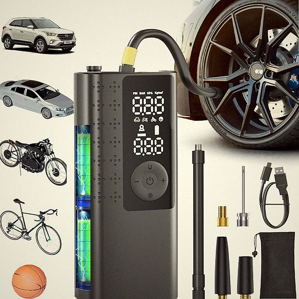 Cordless Air Compressor Tire Inflator Power Bank 10000mAH for Car Moto Bike Tire