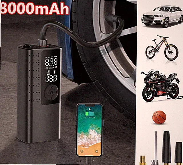 Cordless Air Compressor Tire Inflator Pump 8000mAh Power Bank Fits Car Moto Bike