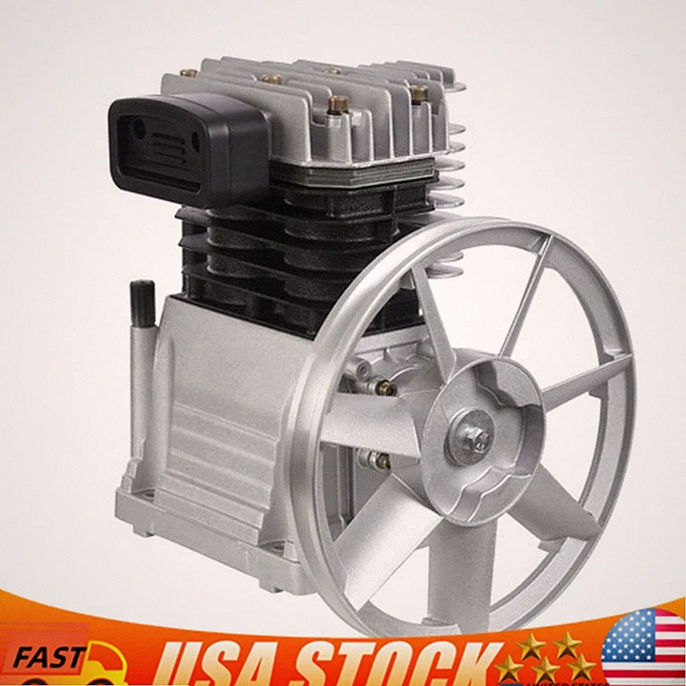 New Industrial 3HP Twin Cylinder Air Compressor Head Pump Air Filter Muffler