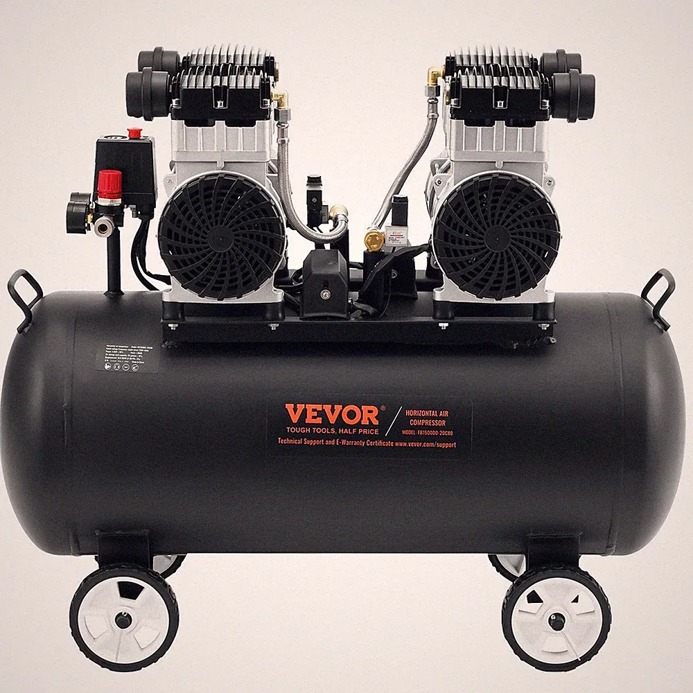 Steel 20-Gallon Air Compressor: 4HP Oil-Free, 10.6 CFM, 125 PSI, Ultra-Quiet